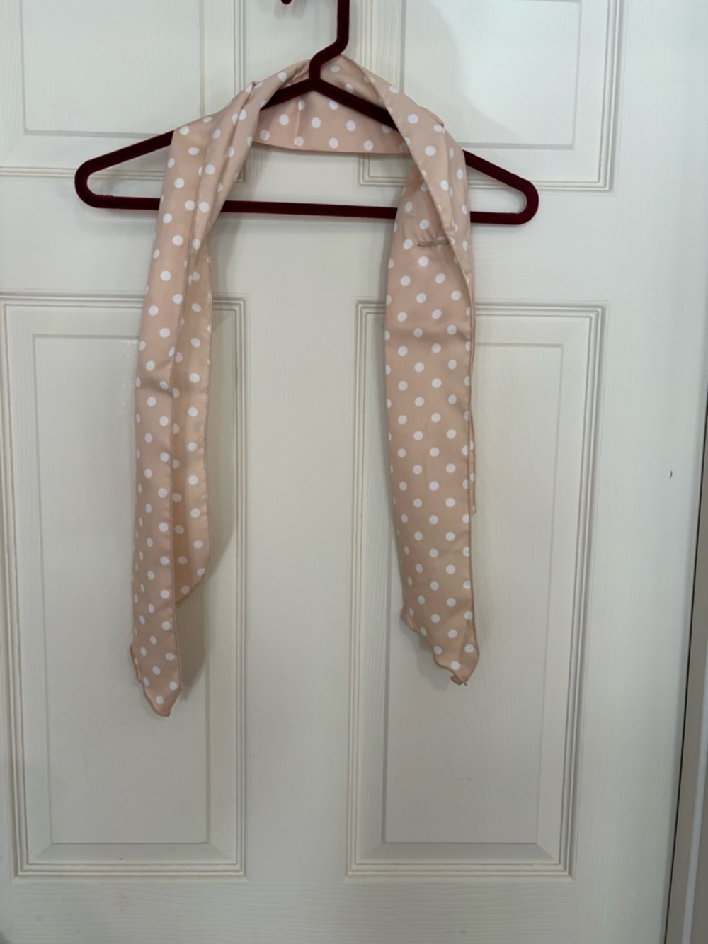 Vintage Polka Dot Skinny Scarf in Light Beige - Women's Neck & Hair Accessory